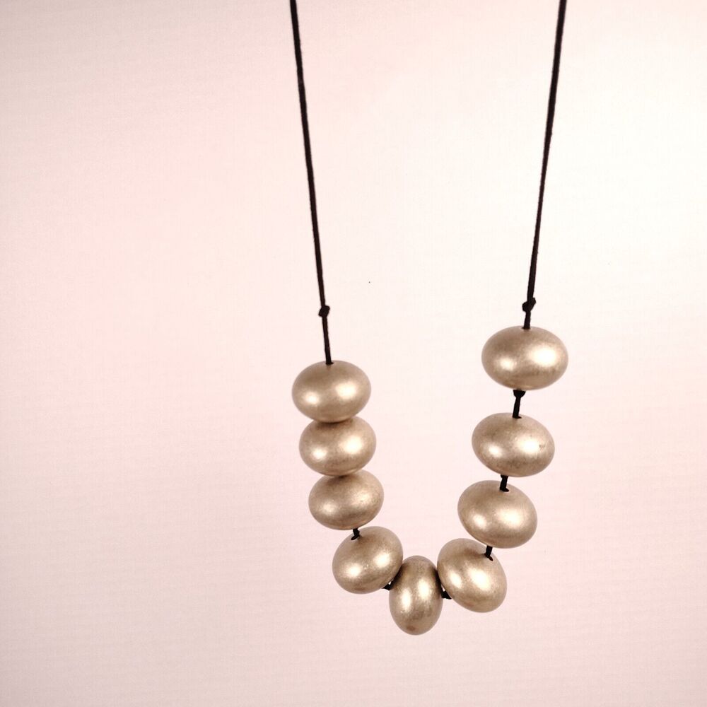 Large Modern Wood Beads Statement Necklace Gold / Copper Color